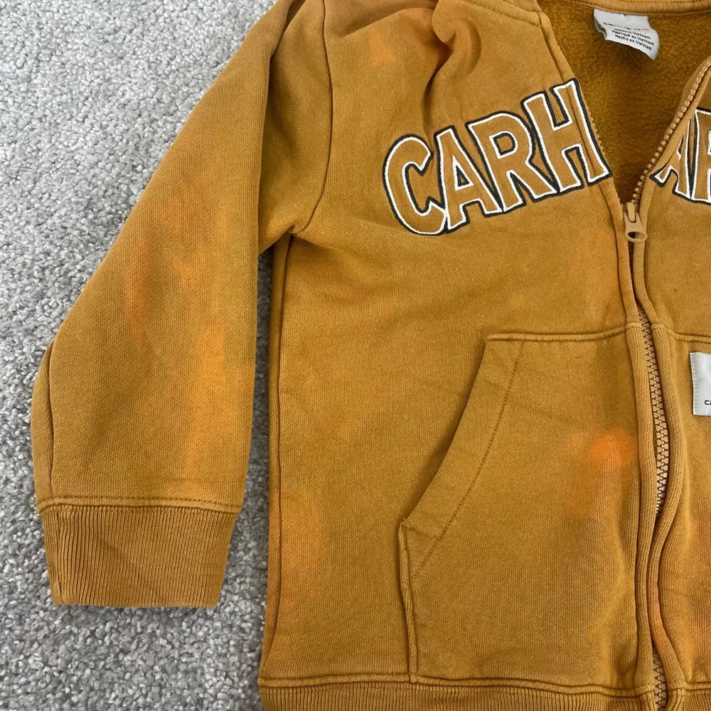 Carhartt Hoodie Boys Size 6 Sweatshirt Fleece Zip Up Distressed Logo Brown